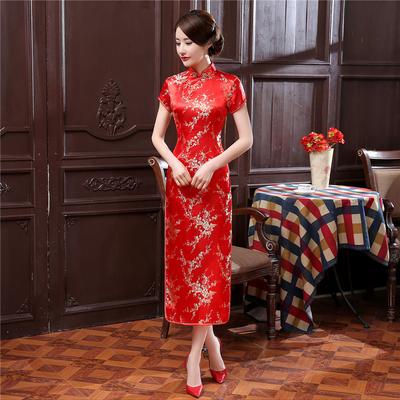 Duży Rozmiar Vintage Cheongsam Chiński Styl Długa Sukienka Tradycyjne Sukienki z Mandaryńskim Kołnierzykiem Seksowne Wyszczuplające Rozcięcie Qipao