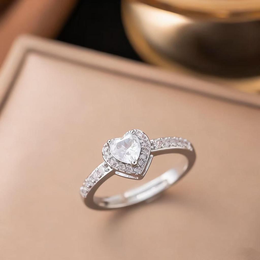Micro-Inlaid Zircon Fashion Open Ring - Adjustable Luxury Index Finger Jewelry for Women