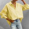 Damenmode, lässig, Sommer, Frühling, Streifendruck, langärmelig, Polo-Ausschnitt, Blusen und Hemden