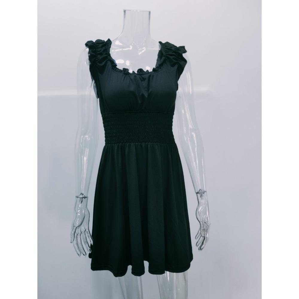 Women's Summer Dress Sleeveless U-neck Waist Short Printed Dress