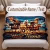 Horse Theme Soft Blanket Personalized Custom Name Text Print Warm Blanket Home Sofa Bedroom Decor