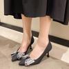 Temperament rhinestone bow high heels autumn new fashion commuting shallow mouth pointed head thin heel single shoes women