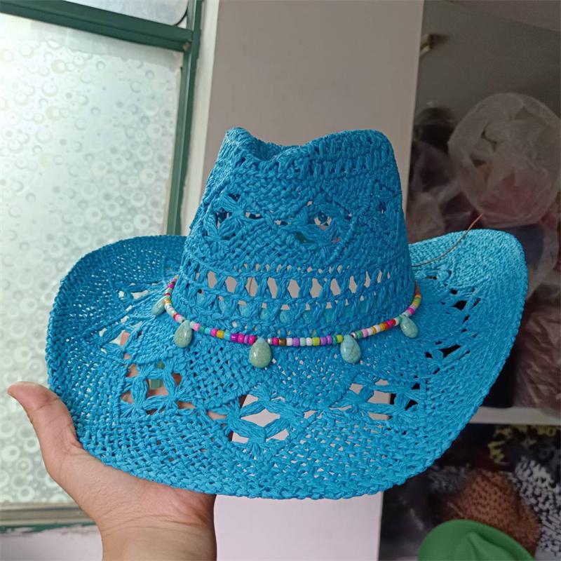 Cowboyhoed mode uitgesneden western cowboy handgeweven harde zomer saffier accessoires neutraal Cowboyhoed zonnehoed sombrero koe