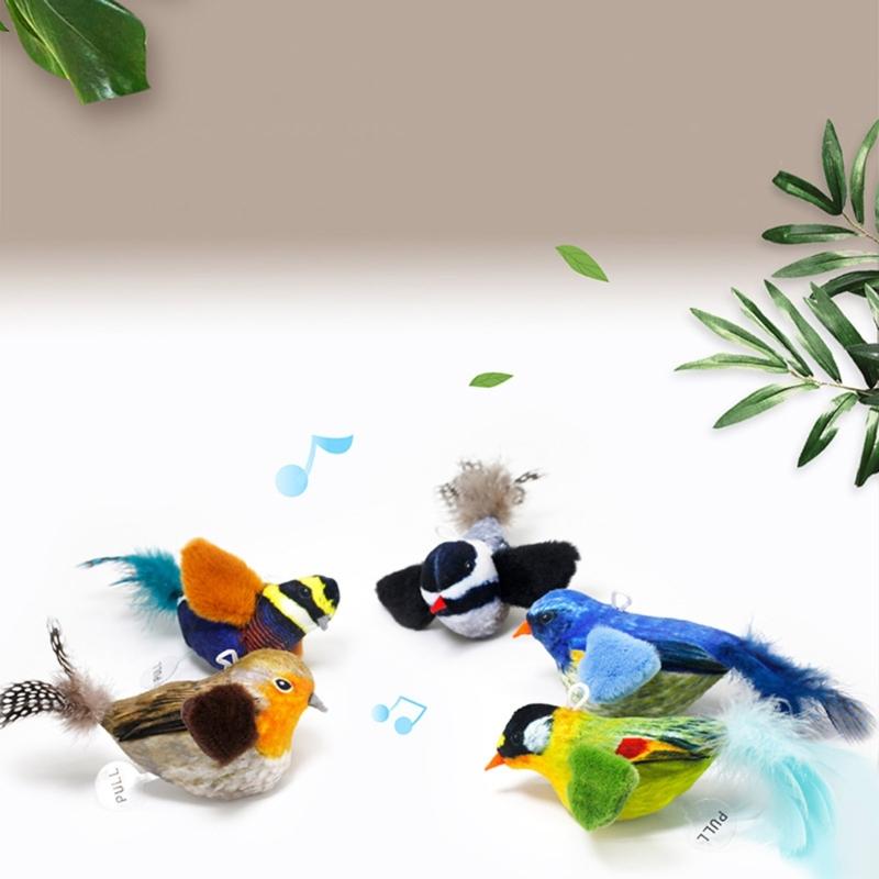 Interactive Toy for Cats Cute Plush Birds Toy Plush Birds Shape with Realistic Bird Sounds for Cats Alone Exercise
