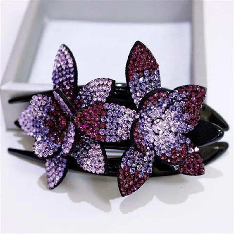 Female Beads Hairgrip Elegant Rhinestone Flower Duckbill Hair Claws Vintage Hair Combs Clip Shinning Hairpin Ponytail Headwear