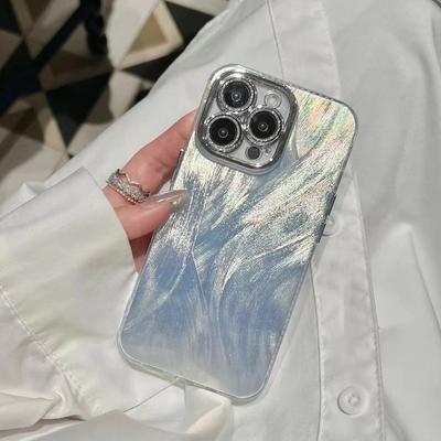 Capa de telefone para iPhone 13 15 11 12 14 Pro Max Plus Fio de penas furo fino proteção de moda