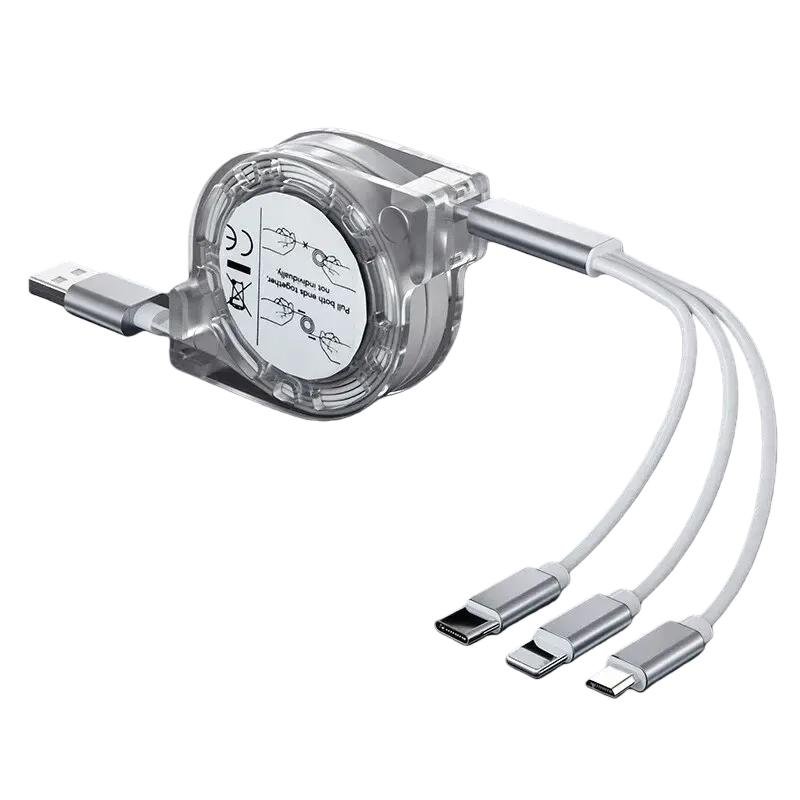 

Кабель 3-в-1, що не заплутується, з висувним механізмом | Все-в-одному для швидкої зарядки пристроїв iPhone, Type-C та Micro-USB білий