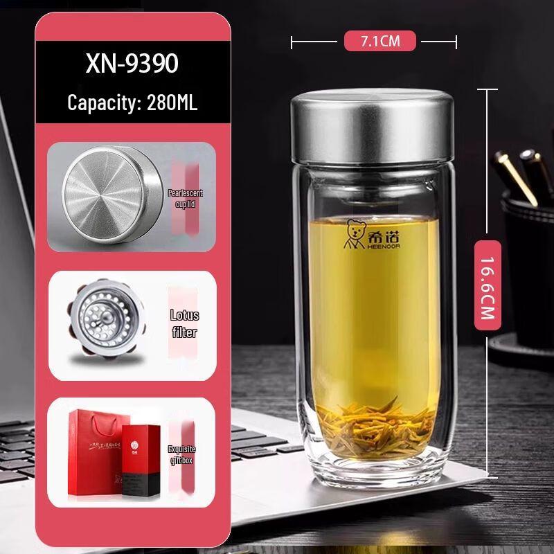 Heenoor Portable Double-Layer Borosilicate Glass Cup