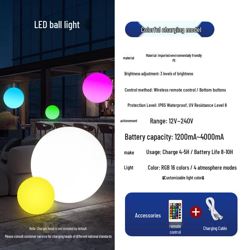 LED Luminous Round Ball Lights: Waterproof, Wireless Remote, Seven-Color Lawn Decorations