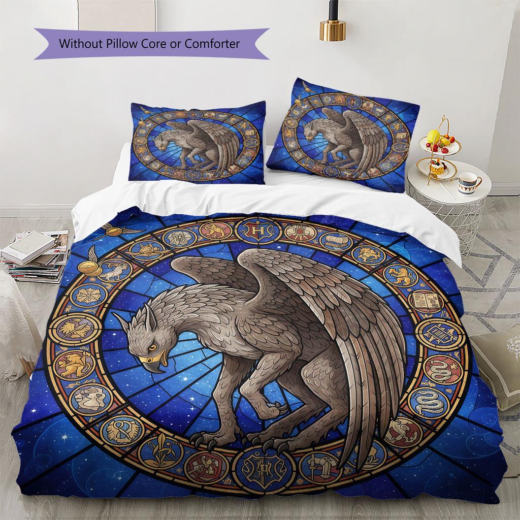 Pościel z wzorem Hipogryfa Zestaw Kołdra Poszewka na Kołdrę Poszewka na Poduszkę Dekoracja Domu Prezent Urodzinowy (1 * poszwa na kołdrę + 2 * poszewki na poduszki, bez rdzenia)