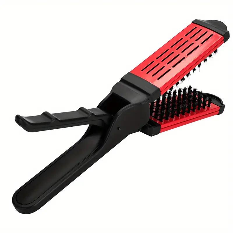 

BEPAN V Shaped Hair Straightening Brush Comb with Bristles Anti-Static Double Sided Flat Hair Clamp Combs Hairdressing Styling Tools червоний