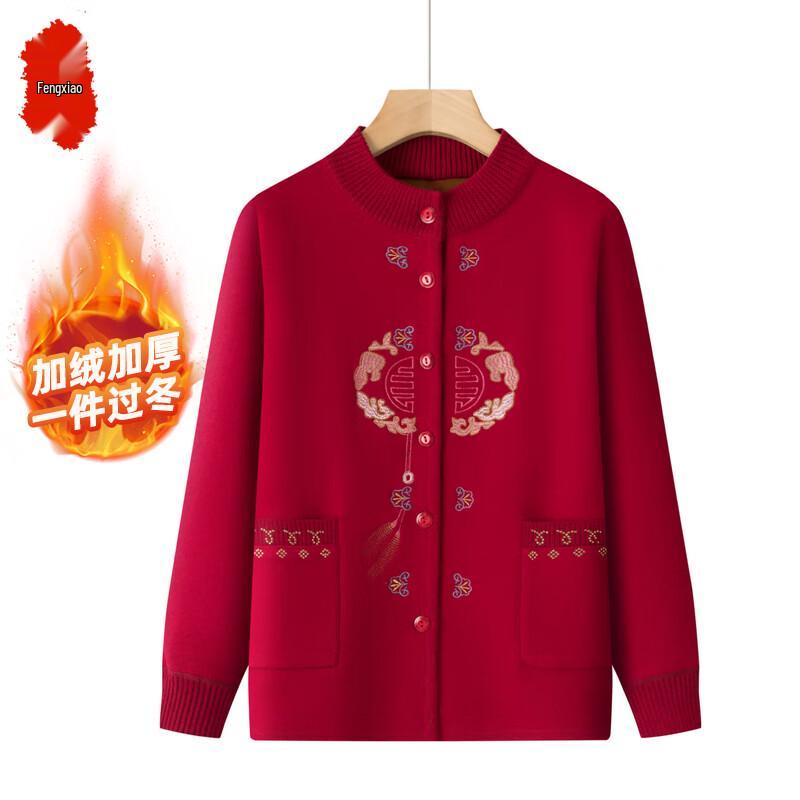 

Elderly Women s Warm Plus Velvet Knitted Cardigan 5XL