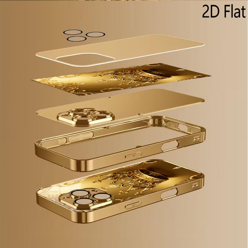 Golden Crown Patterned tempered glass design for iPhone16 17 ProMax 1514 1312 11ProMax Phone Case Camera Cover Shockproof Hard B
