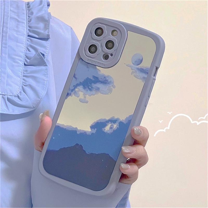 Korea Aesthetic Cloud Mirror Flower Camera Protective Phone Case For Iphone 13 12 11 Pro Xs Max X Xr 7 8 Plus Soft Back Cover