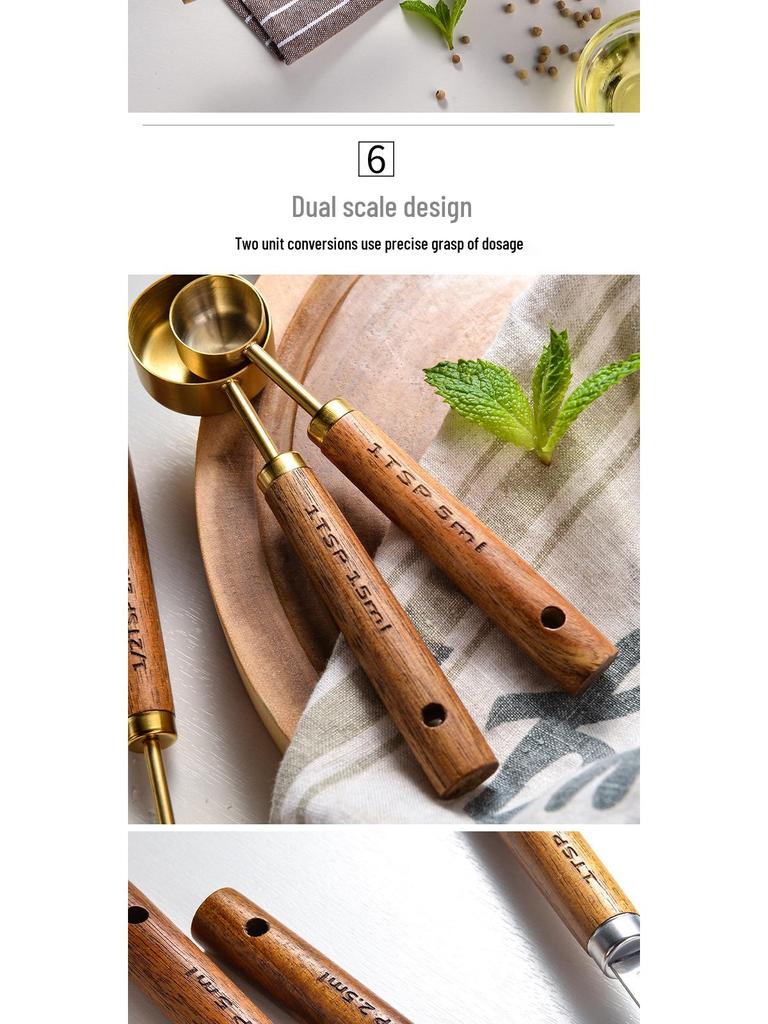 8-Piece Wooden Handle Stainless Steel Measuring Cup and Spoon Set