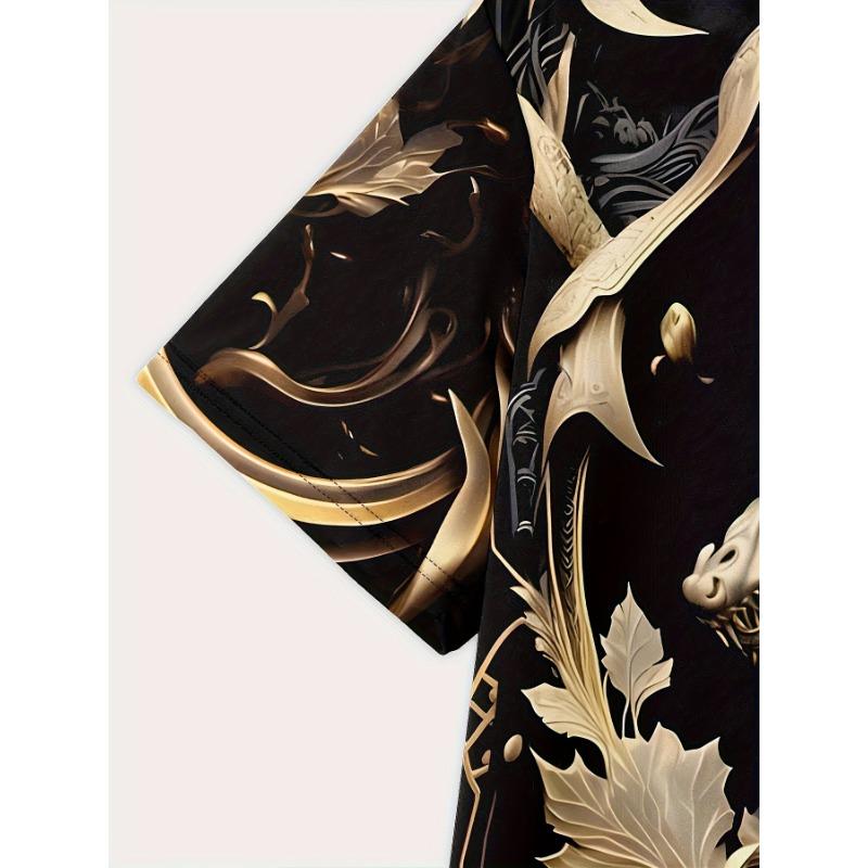 Men's Letter Pattern Dragon Men's T-shirt Summer Fashion Short Sleeved Shirt