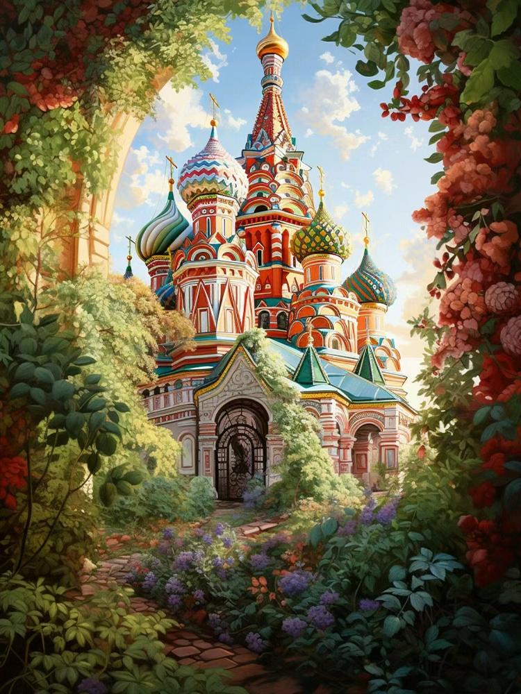 Diamond Painting Castle Russia 5DDIY Diamond Flower Picture Embroidery Landscape Church Mosaic  Kit Handmade Hobbies Decoration