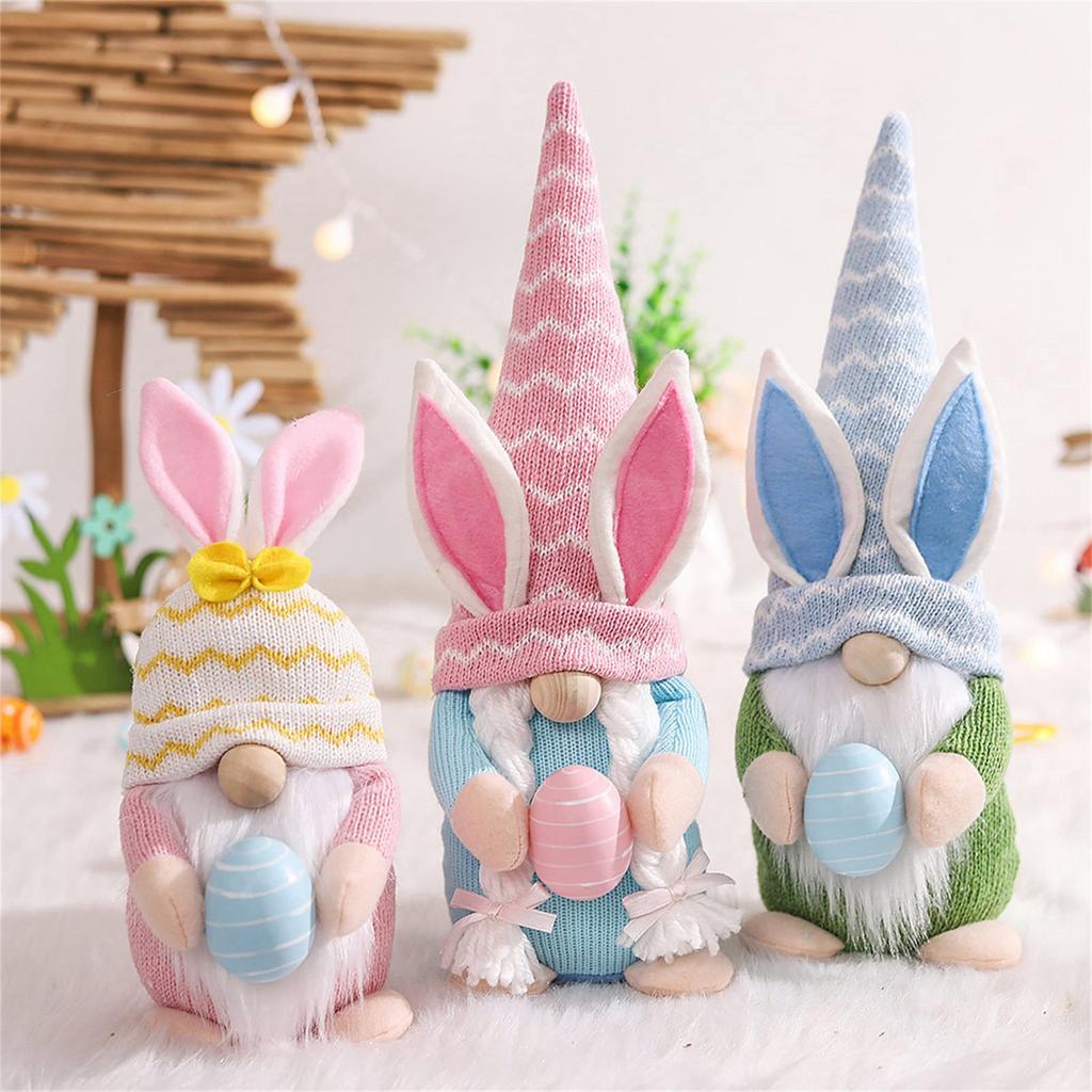 Easter Dwarf Faceless Doll Decorations Set Of Three Egg Holding Doll Decorations Desktop Decoration