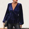 Comfortable Tops Woman Clothing Fashion Casual Tops Shirts Fashionable and Casual Temperament Autumn Women's Twisted Solid Color V-neck Velvet Shirt