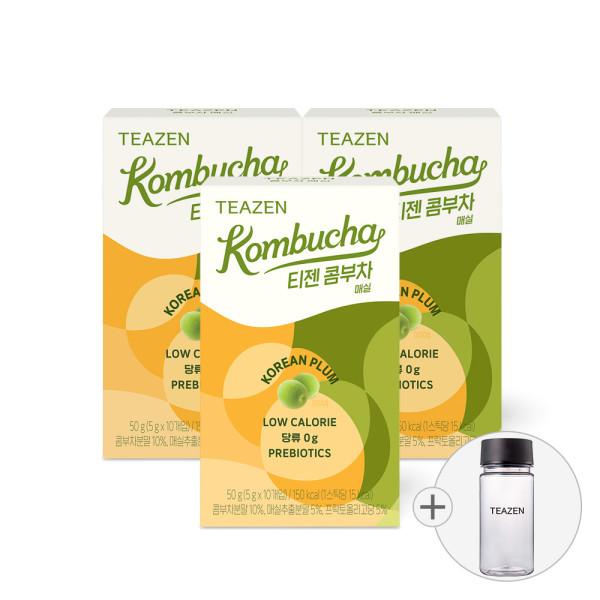 Teazen Kombucha Plum 10 sticks x 3 boxes (bottle included), Korea Kombucha