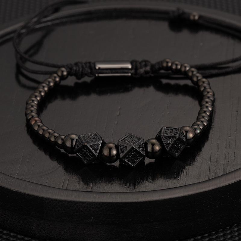 Men's Adjustable Braided Hip Hop Bracelet with Retro Copper Crown, Pineapple Beads, and Vacuum-Plated Titanium Steel.