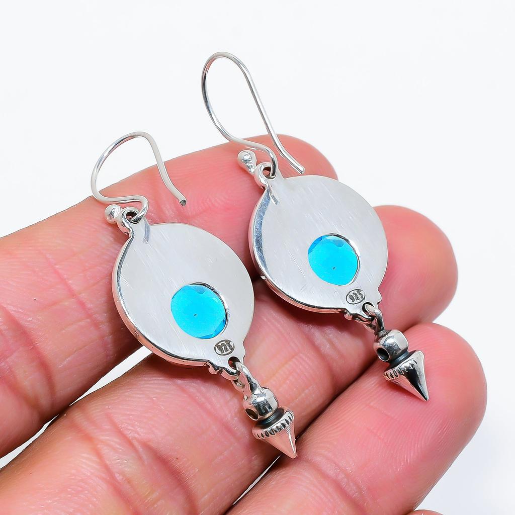 London Blue Topaz 925 Sterling Silver Earring V6825, Blue Earring, Round Earring, Valentin's Day Gift, Gift For Her, Birthday Gift, Handmade Jewelry,