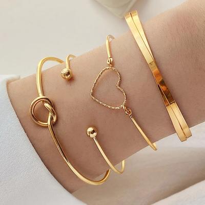 Fashion Heart Cross Bracelet For Women Punk Gold Color Opening Bangle Set Trendy Jewelry Gifts Accessories