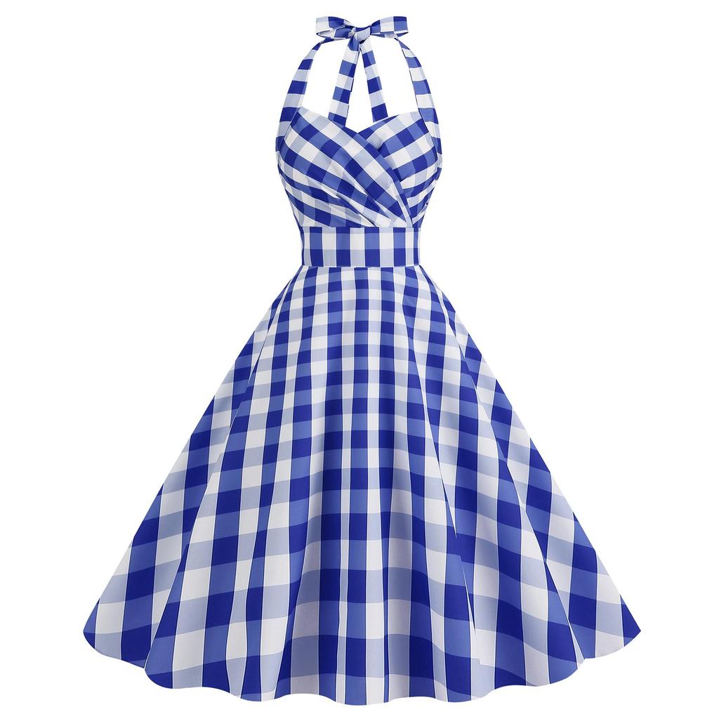 2023 Hot-Selling Barbie Pink Polka Dot Halterneck Ruched Swing Dress