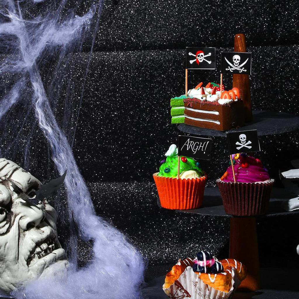 100 Pieces Pirate Cupcake Toppers Pirate Flag Toothpicks Cocktail Picks Food Picks Flags for Party Food Appetizer Cupcake Cocktail Decorations