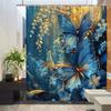 Butterfly Theme Shower Curtain - Oil Painting Style, Floral Pattern, Polyester Bathroom Decor, Bathtub Partition, 12 Hooks