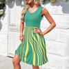 Women's Sleeveless Casual Vacation Loose Swing Geometric Button Midi Dress With Pockets