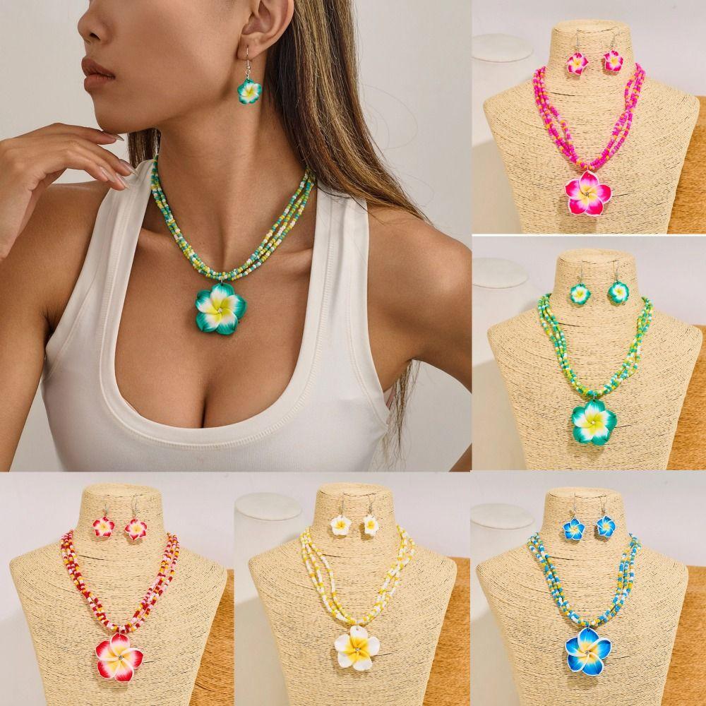 Egg Flower Earrings Necklaces Jewelry Set Bohemia Collarbone Chain Jewelry Gifts