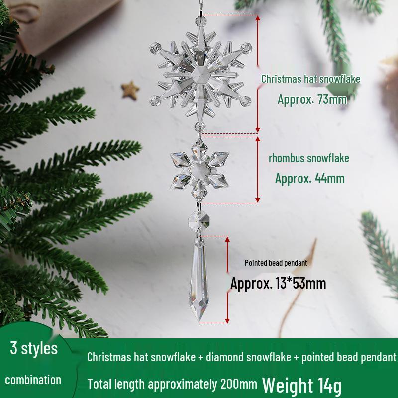 Transparent Acrylic Snowflake Ornament Set with Crystal Bead Strings for Christmas Tree Decoration