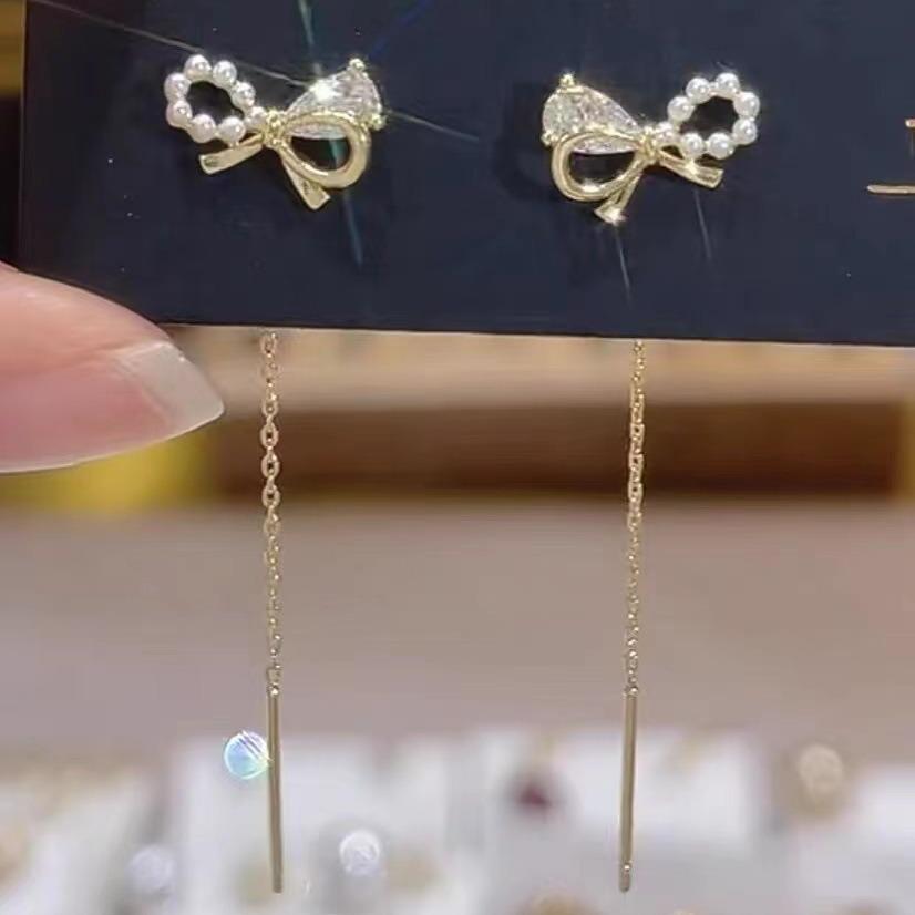 Elegant Pearl & Zircon Butterfly Bow Earrings for Women