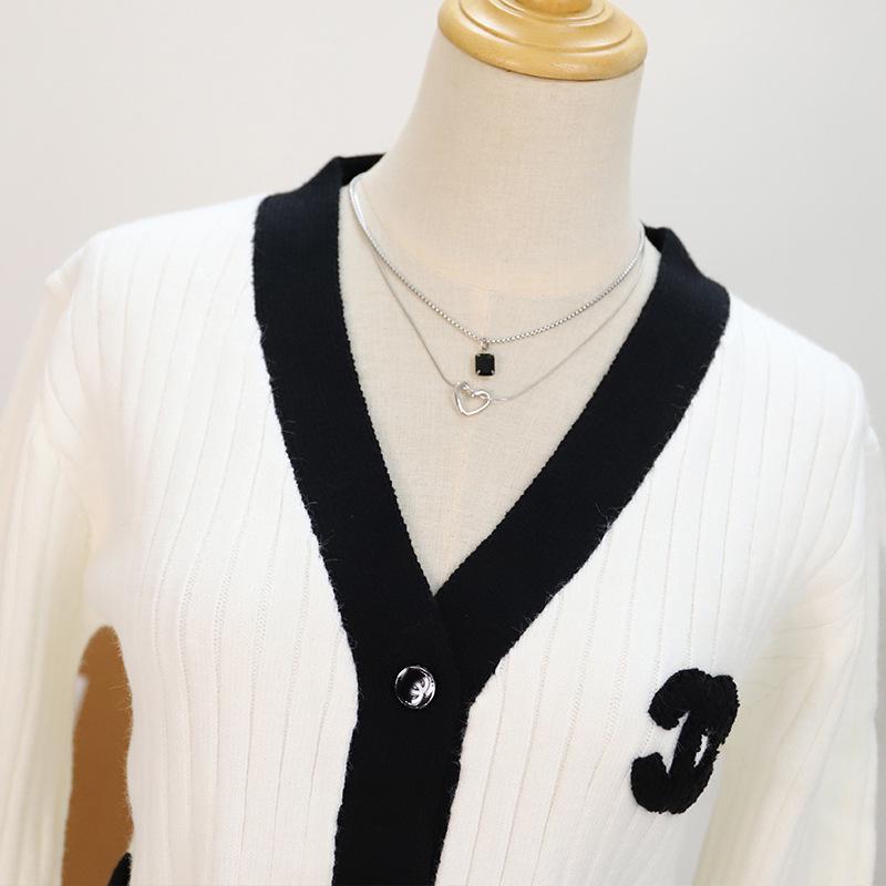Autumn 2025 V-neck Chic Color Block Slim Fit Knit Cardigan with Metal Buttons