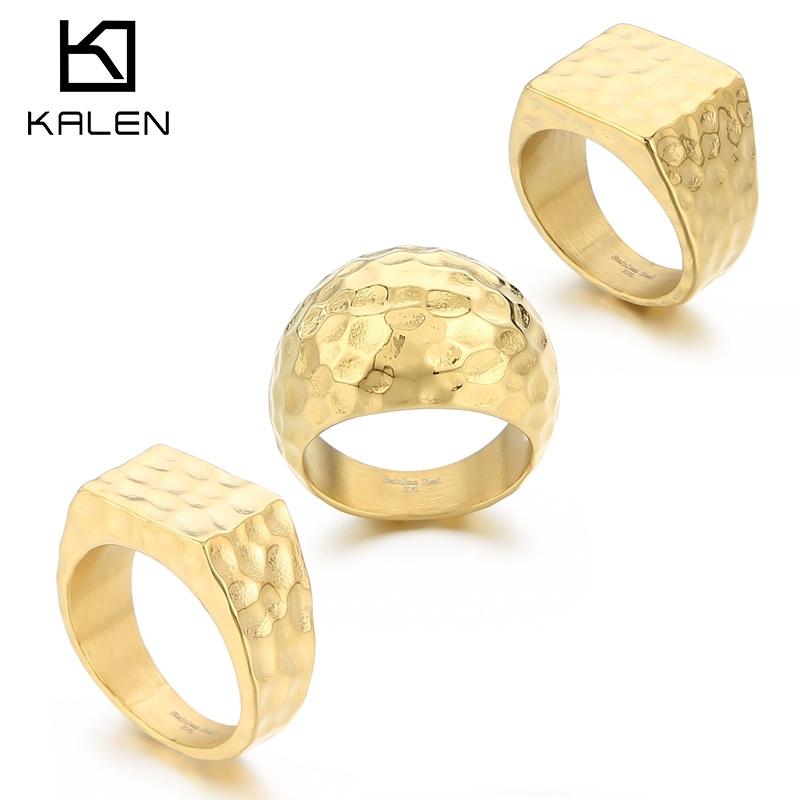 Kalen Stainless Steel Geometric Square Round Ring Men‘s Hip Pop Cool Boy Gift #7-#11 Chunky Anillos Polished Trend Jewelry