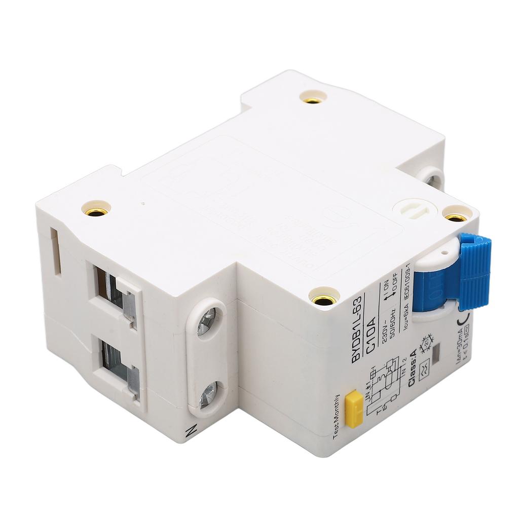 Circuit Breaker 1P+N Leakage Protection Switch 10A 230V AC DIN Rail MCB for Home
