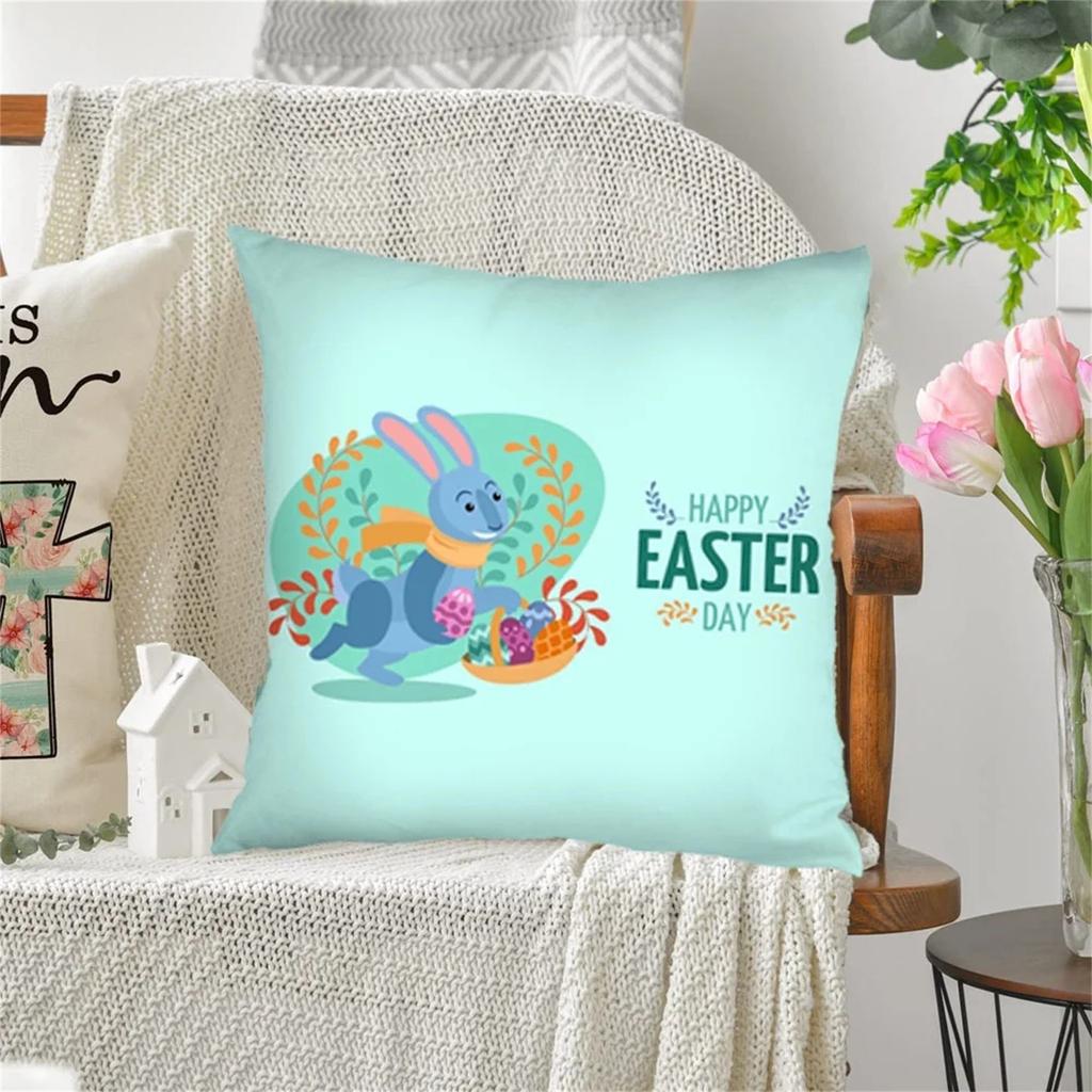 Pcs Easter Pillow Covers 18 X 18 Inches - Easter Series Cushion Cover Case Pillow Zippered Square Pillowcase