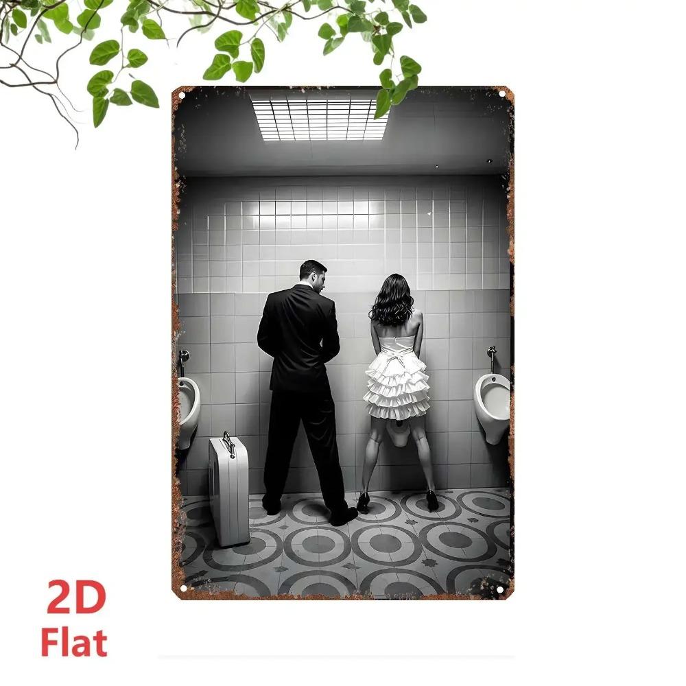 D Flat Metal Tin Sign Man Woman Urinating Funny Bathroom Wall Art Decor for Bar Garage Garden Xcm