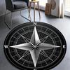 Compass Round Rug Black White Nautical Design with Directional Points Non-Slip Floor Mat for Coastal Adventure Home Decoration