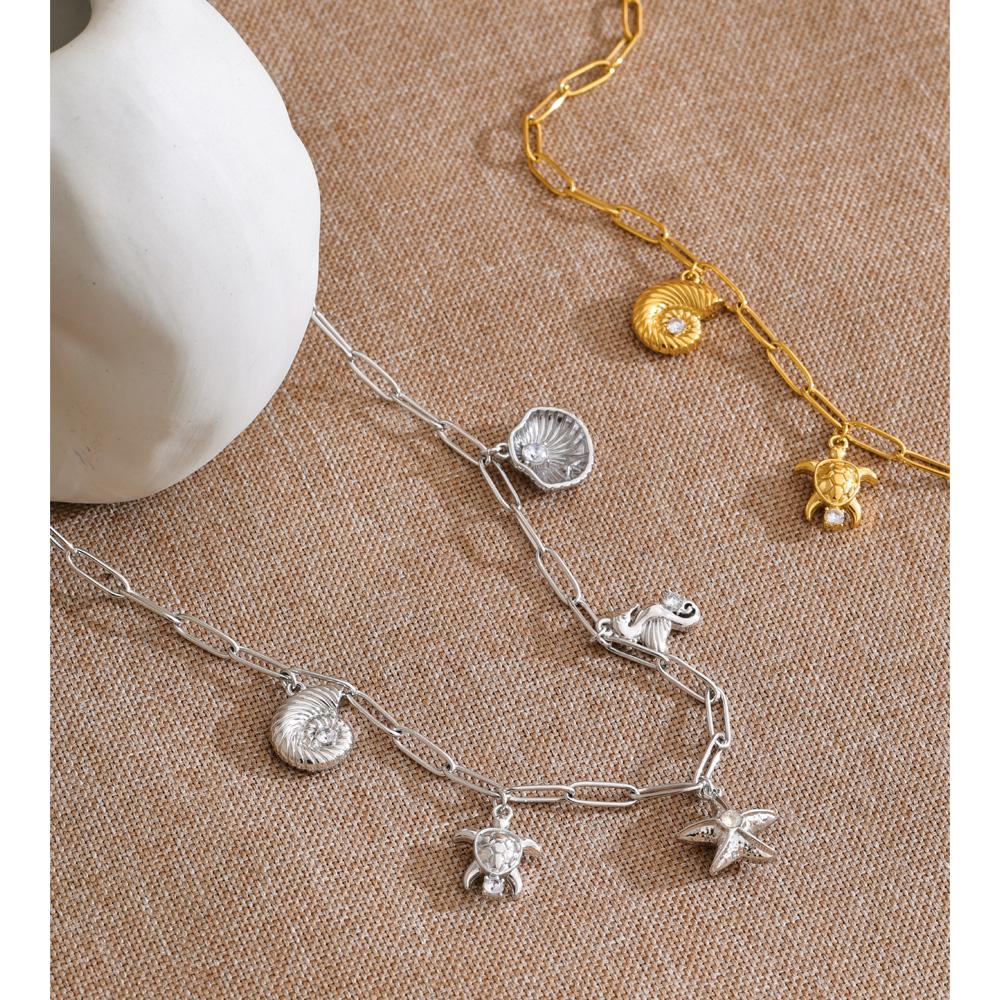 Eetit Ocean Series Stainless Steel Zirconia Conch Shell Starfish Drop Charm Necklace 16K Gold Platinum PVD Plated Summer Jewelry