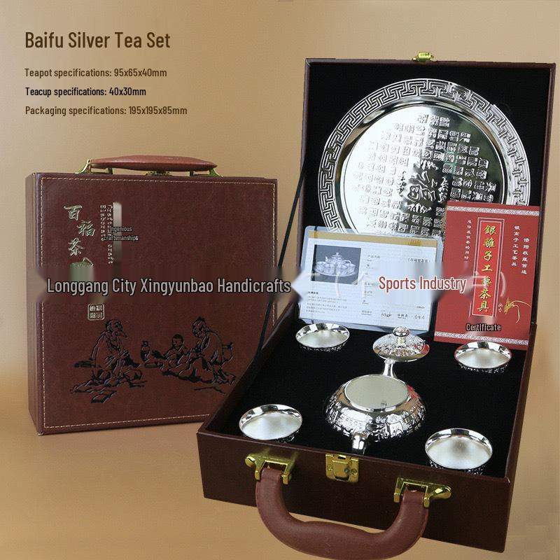 Premium Sterling Silver Tea Set - 6-Piece Handmade Teapot & Kung Fu Teacups Business Gift
