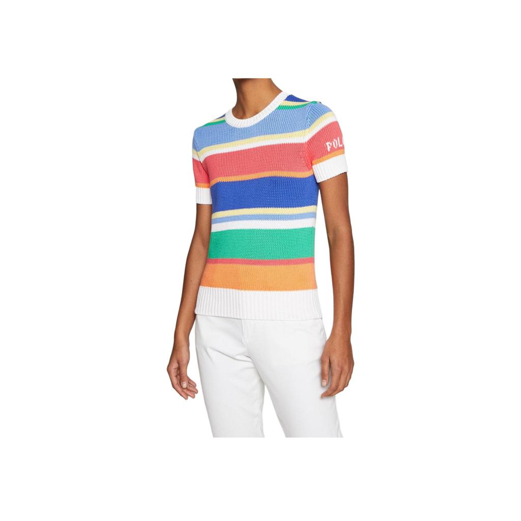 Polo Ralph Lauren Letter Logo Striped Short Sleeve Knit Top Women Tops 211792406-001