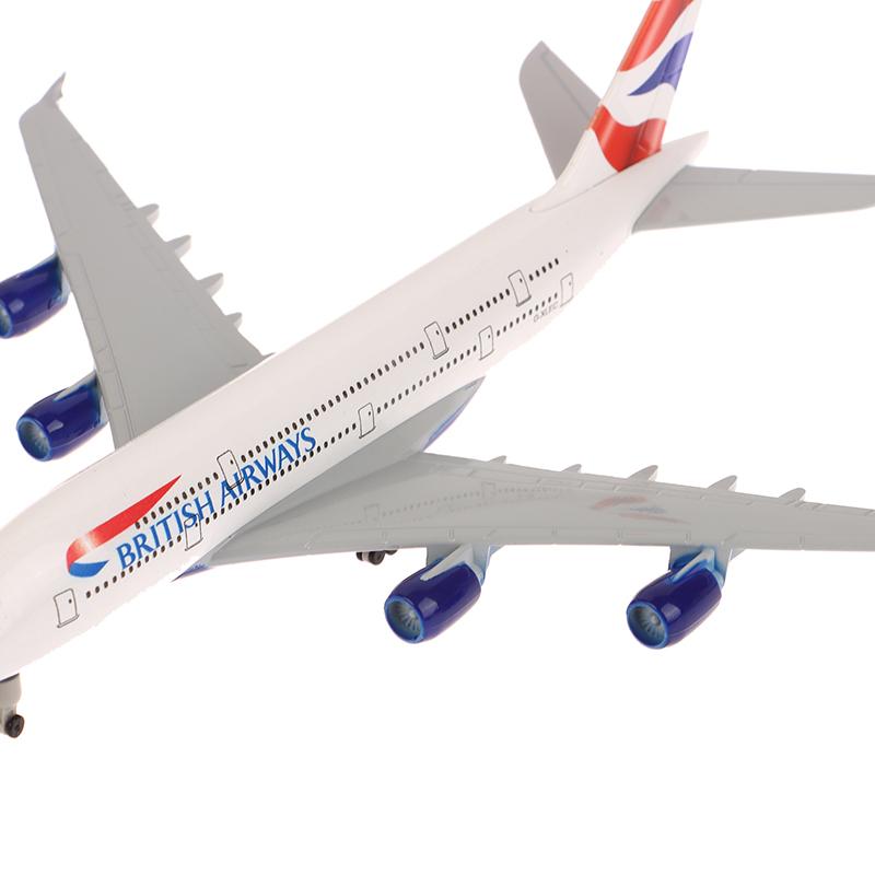 

20 см Металлический сплав Великобритания Авиакомпания British Airways Airbus 380 A380 Авиалайнер Самолет Самолет С шасси Модель Литая модель Самолета