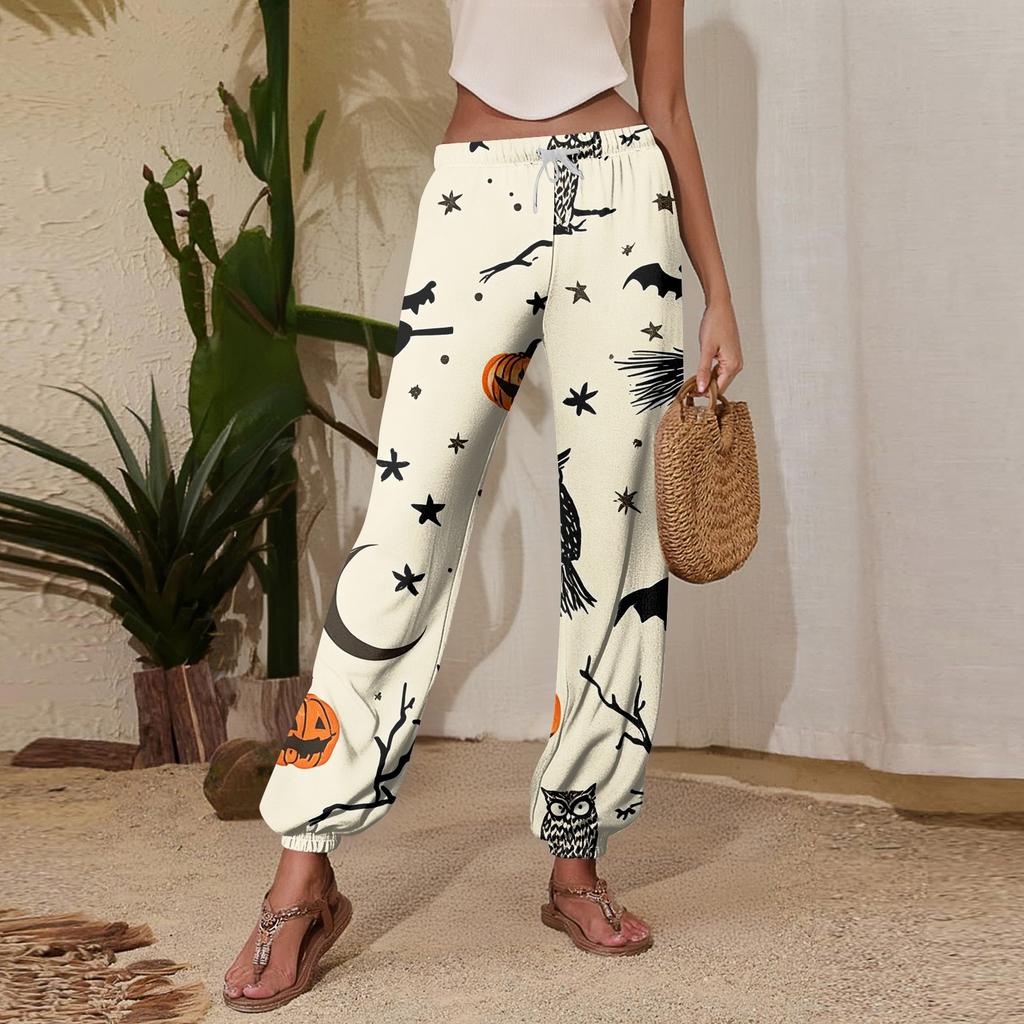 Women's Halloween Print Joggers Drawstring Elastic Waist Tapered Leg Casual Sweatpants