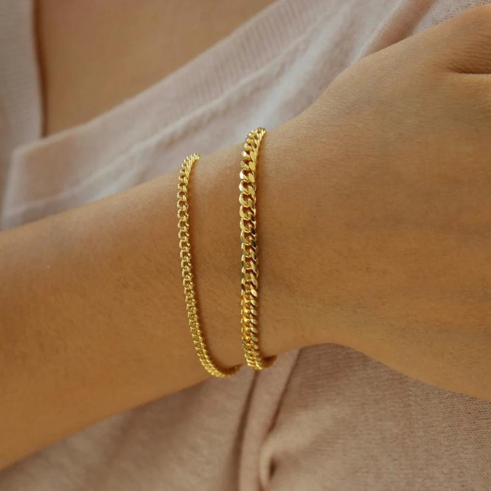 Stainless Steel Chain Bracelet Women, 3mm To 9mm Curb Cuban Chain Bangle Gold Color Unisex Wrist Stackable Jewelry