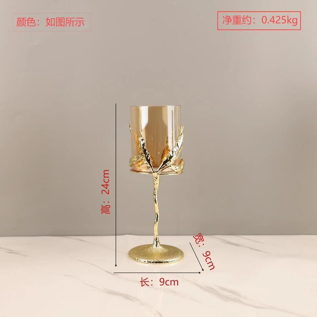 Metal Candle Holder Candelabrum Candlestick Clear Glass Golden Leaf Gold Candle Holders Candelabros Wedding Decoration