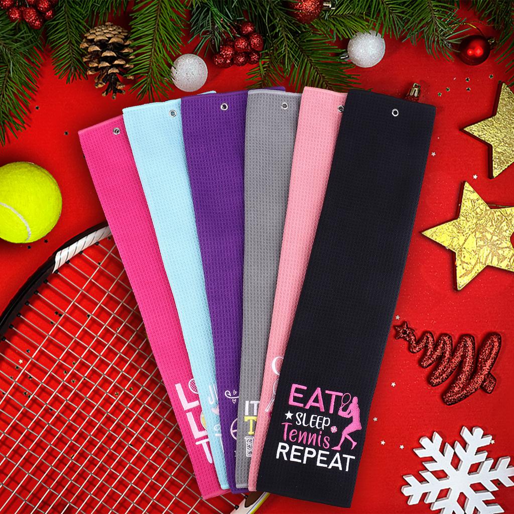 6 Pcs Tennis Towel Funny Soft Tennis Prints Towels Embroidered Tennis Towel With Carabiner Clip Tennis Hand Towels Tennis Gift F