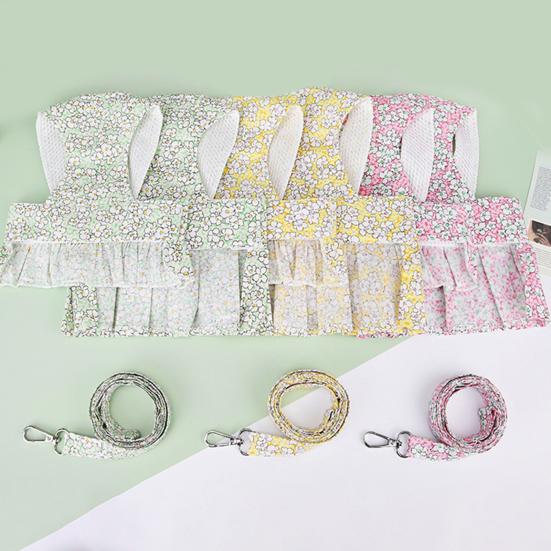 Yousheng Pet Dress Breathable Ruffle Trim Polyester Fashion Bowknot Floral Printing Puppy Dress Harness for Outdoors