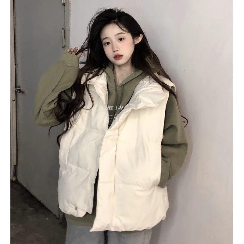 Stand-up Collar and Fold Down Cotton-padded Vest for Girls In Autumn and Winter, Loose and Thick Vest, Vest and Jacket.